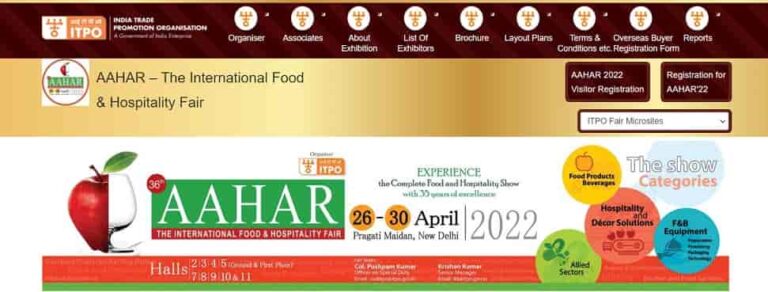 (Stall Booking) Aahar 2023 Visitor Registration, Exhibition Registration indiatradefair.com