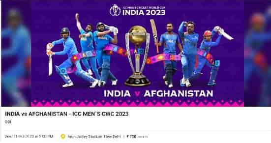 India Vs Afghanistan Tickets Online Booking 11th October 2023, IND Vs AFG Arun Jaitley Stadium New Delhi Tickets Price